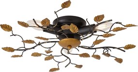 W stylu vintage lampa sufitowa czarna ze złotem 50 cm 3-światła - Foglie