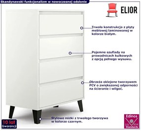 Biała komoda na nóżkach z 4 szufladami - Bilgo 5X