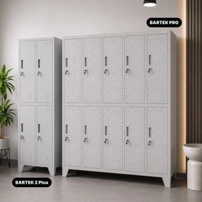 Szafka BHP ubraniowa, skrytkowa, perforowana, 10 skrytek, szara, 1360x1720x450 mm: BARTEK PRO