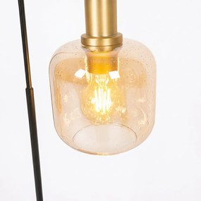 Designerska lampa stołowa czarna z mosiądzem i bursztynowym szkłem - Zuzanna