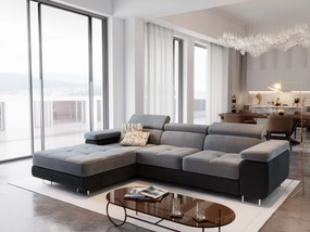 Masseno Narożnik ELMA z funkcją spania i pojemnikiem na pościel, Rozkładana sofa - Jasnoszary, MONOLITH 84 + MONOLITH 95