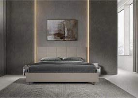 Łóżko bez stelaża tapicerowane 200x210 sztucznej skóry szaro-beżowy Mika