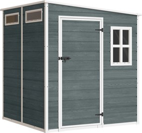 Outsunny Domek ogrodowy 2,89 m² z wyglądem drewna, 3 okna, wentylacja, podłoga, zamek, rękawice, 182 x 182 x 196 cm | Aosom PL