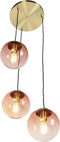 Lampa wisząca w stylu art deco mosiądz 45 cm 3-światłowa różowa - Pallon