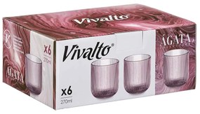 Niskie szklanki do wody LINES z ryflowanego szkła, zestaw 6 sztuk, 270 ml