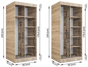 Antracytowa szafa przesuwna z lustrem - Edna 2X