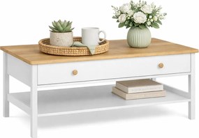 Ława Kawowa Biały Z Szufladą I Półką + Dąb Nash A5-K04