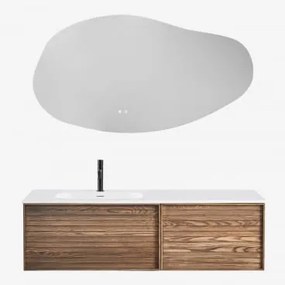 Zestaw Wiszących Mebli Łazienkowych 140x50 Cm Z Drewna Zintegrowany Z Umywalką Solea Popielaty Brąz & Czarny Matowy ↑20 Cm Z Zaworem Spustowym I Przel