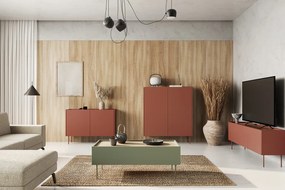 Szafka RTV Desin 170 cm z metalowymi nogami - ceramic red / dąb nagano