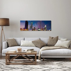 Obraz miasta nocą (z zegarem) (90x30 cm)