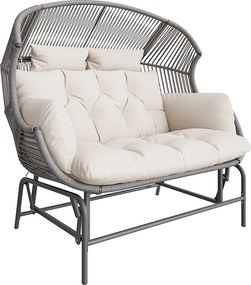 2-osobowy stalowy bujany fotel ogrodowy - rattan PE + żelazo + tkanina wodoodporna - szary