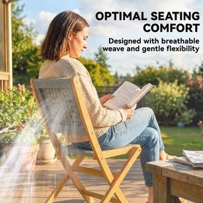 Outsunny Krzesła Ogrodowe 2 Sztuki FSC Składane z Oddychającym Siedziskiem Wygodna Wysokość z Litego Drewna i Polirattanu | Aosom PL