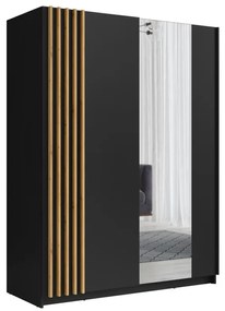 Szafa 2-drzwiowa przesuwna – Lustro – dł. 200 cm – Czarna i naturalna – CALELA