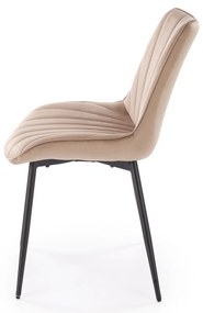 Krzesło do jadalni tapicerowane welurowe beżowe, pikowane K589