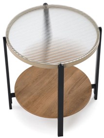 Okrągła mała ława z półką naturalny/szkło 53/55 cm KAMALA S
