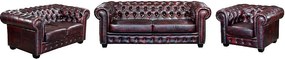 Komplet wypoczynkowy typu chesterfield 3+2+1 BRENTON 100% skóry bawolej - Kolor: cherry