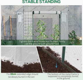 Outsunny Szklarnia z bocznym oknem, rolkowymi drzwiami, wiatroodporna, stalowa rama, plandeka z tworzywa sztucznego, biały, 200 x 68 x 196 cm