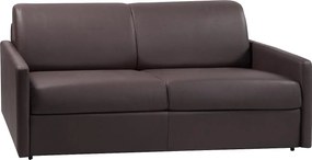 Kanapa 4-osobowa rozkładana typu express z brązowej ekoskóry z siedziskiem z pianki z pamięcią kształtu - Powierzchnia 160 cm - Materac 18 cm CALIFE