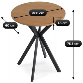 Stół Okrągły LAUREN 60 cm Dąb Złoty/Czarny Loft Nowoczesny