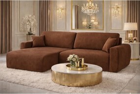 Narożnik z funkcją spania i pojemnikiem Ariel L, tkanina welurowa Salvador, Ciemnobrązowy, Lewy