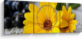 Obraz żółtego kwiatu (z zegarem) (90x30 cm)