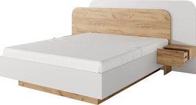 Łóżko z szafkami nocnymi 160 x 200 cm - Z oświetleniem LED - Naturalny i biały - DESADO