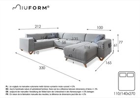 Antracytowy rozkładany/ze schowkiem narożnik (lewostronny/w kształcie litery U) Classy Sophie – Miuform