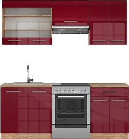 Aneks kuchenny bordeaux wysoki połysk/złoty dąb 200x60x81.6 fame-line