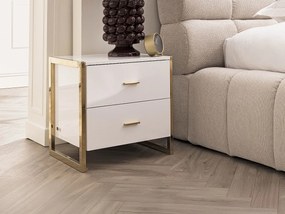 Zestaw 2 szafek nocnych z 2 szufladami - MDF - Biały lakierowany i złoty - OMBRELIA Pascala Morabito