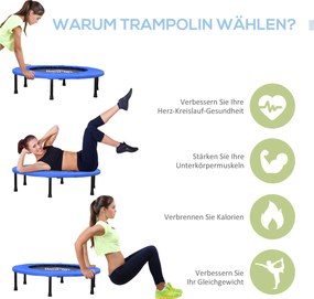 HOMCOM Trampolina Fitness Ø91 cm Mini z Antypoślizgowymi Stopami Obciążenie do 100kg Ø91 x 22,5H cm Czarny+Niebieski