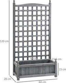 Outsunny Skrzynka na Rośliny Donica Stojak Trzcina Łuk Różany Otwory Drenażowe Drewno Jasnoszary 64x28x120cm | Aosom PL