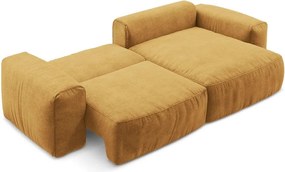 Musztardowy rozkładany narożnik z tkaniny szenilowej (prawostronny/z szezlongiem) Kuki – Makamii