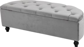 HOMCOM Ławka ze Schowkiem - Aksamitna Szara Skrzynia, Drewno Kauczukowe - Praktyczne Miejsce do Przechowywania