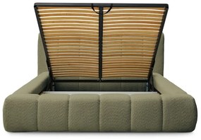 Zielone tapicerowane łóżko dwuosobowe ze schowkiem i stelażem 140x190 cm Denali – Bobochic Paris