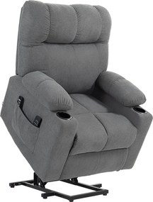 HOMCOM Fotel dla seniora z funkcją leżenia i pilotem szary 144 cm x 91 cm x 88 cm idealny do pomocy przy wstawaniu | Aosom PL