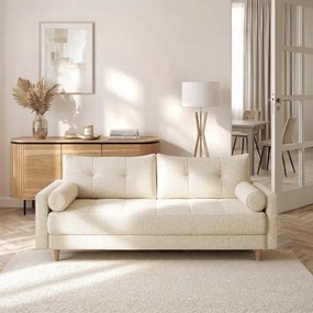 Sofa z Funkcją Spania LONAR Kremowa Boucle Japandi