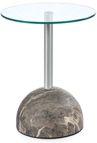 Okrągła mała ława, szklany blat, popielaty marmur/szkło 40/51 ARIANA