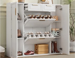 Nowoczesna szafa na buty 120×24×107 cm - 2 drzwi i 2 szuflady - 2 drzwi uchylne - biały