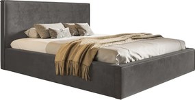Łóżko sypialniane 160x200 cm Kyoto, pojemnik i stelaż metalowy - łóżko w aksamitnej tkaninie, ciemny szary (Amor Velvet 4321)