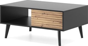 Stolik Kawowy WILLOW Czarny Dąb Artisan – 104x46x68 cm, Stół z 2 Szufladami, Push-to-Open, Drewniane Nogi