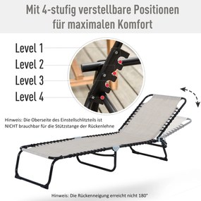 Outsunny Leżak Składany Ogrodowy Beżowy Stal i Tkanina Siatkowa 4 Stopnie Regulacji Oparcia 197x58x76cm | Aosom PL