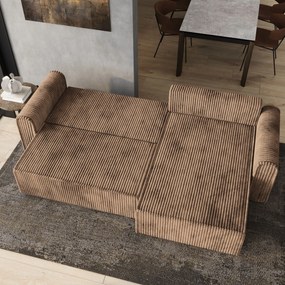 Masseno Narożnik VALTINO z funkcją spania i pojemnikiem na pościel Narozniki L, Rozkładana sofa - Beżowy, TILIA 17