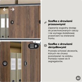 Regał na segregatory z szafką zamykaną, biurowy, otwarte półki, metalowy antracytowy/orzech, 800x2200x400 mm: ARIEL Eco Design