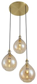 Nowoczesna lampa wisząca złota z bursztynowym szkłem 3-punktowa - Traditional Nowoczesny Oswietlenie wewnetrzne