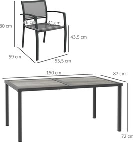 Outsunny Zestaw mebli ogrodowych, stół i 6 krzeseł, 150 x 87 x 72 cm, szary | Aosom PL