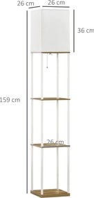 HOMCOM Lampa stojąca, kinkiet z półkami, rama metalowa, abażur z tkaniny, 26x26x159cm, Biały/Brązowy