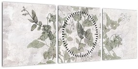 Obraz - Rośliny w gipsie (z zegarem) (90x30 cm)