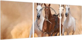 Obraz - Stado koni (z zegarem) (90x30 cm)
