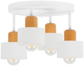 Biała lampa sufitowa, czteropunktowy spot D4BU3030WE z drewna i metalu