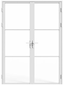 Drzwi kompletne 2-skrzydłowe dwustronne z aluminium i szkła hartowanego - 2 x wys. 204 x szer. 73 cm - Biały - MASERU